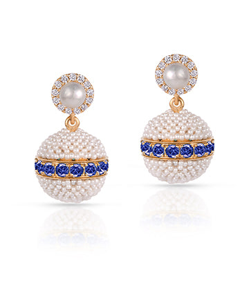 Pearl, Diamond and Blue sapphire earrings